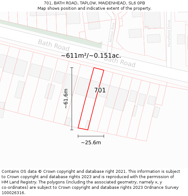 701, BATH ROAD, TAPLOW, MAIDENHEAD, SL6 0PB: Plot and title map