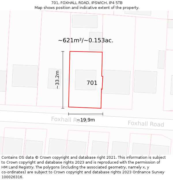701, FOXHALL ROAD, IPSWICH, IP4 5TB: Plot and title map