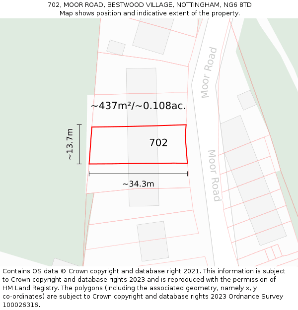 702, MOOR ROAD, BESTWOOD VILLAGE, NOTTINGHAM, NG6 8TD: Plot and title map