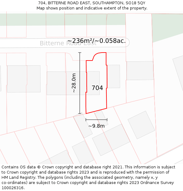 704, BITTERNE ROAD EAST, SOUTHAMPTON, SO18 5QY: Plot and title map