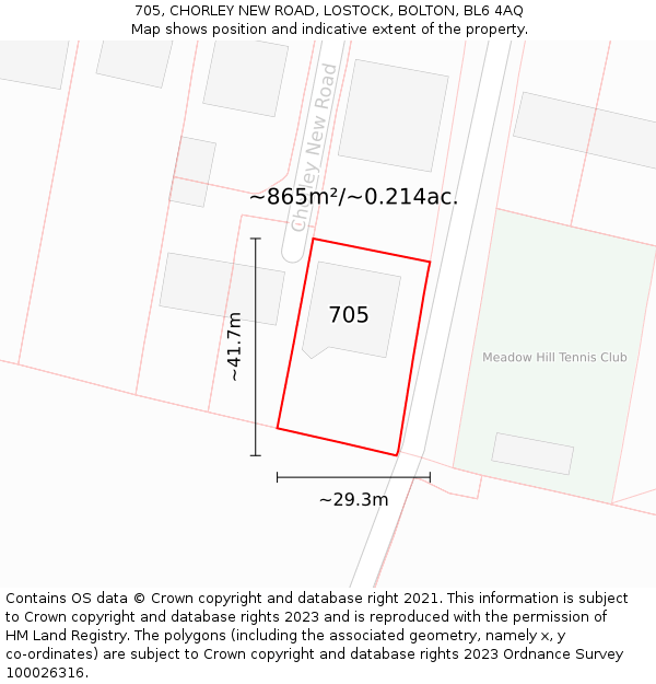 705, CHORLEY NEW ROAD, LOSTOCK, BOLTON, BL6 4AQ: Plot and title map
