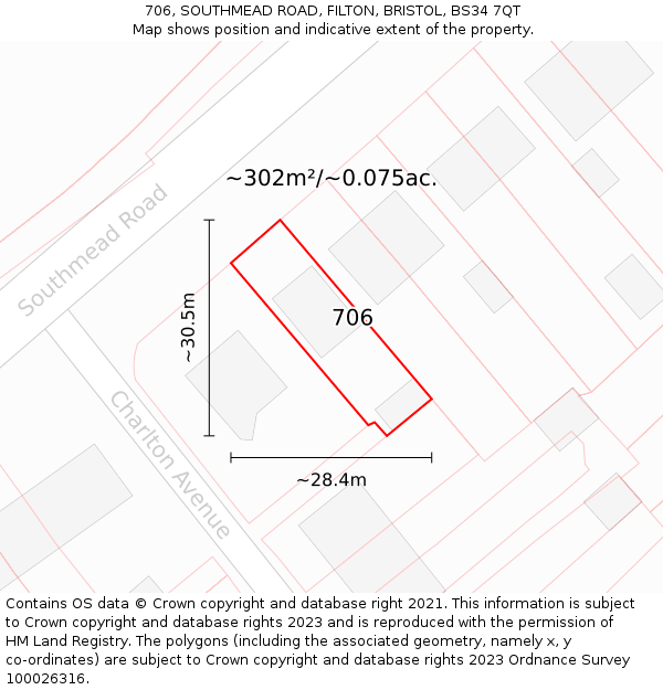 706, SOUTHMEAD ROAD, FILTON, BRISTOL, BS34 7QT: Plot and title map