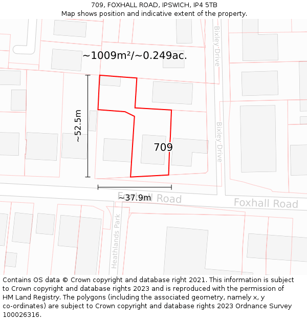 709, FOXHALL ROAD, IPSWICH, IP4 5TB: Plot and title map