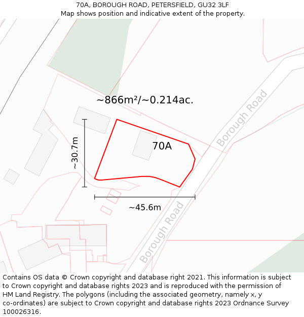 70A, BOROUGH ROAD, PETERSFIELD, GU32 3LF: Plot and title map