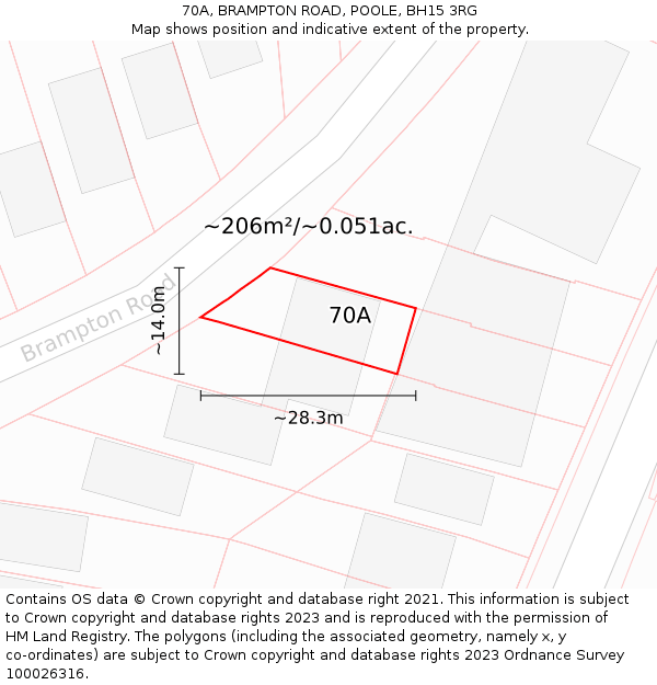 70A, BRAMPTON ROAD, POOLE, BH15 3RG: Plot and title map