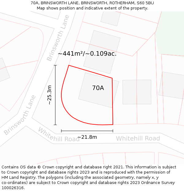 70A, BRINSWORTH LANE, BRINSWORTH, ROTHERHAM, S60 5BU: Plot and title map