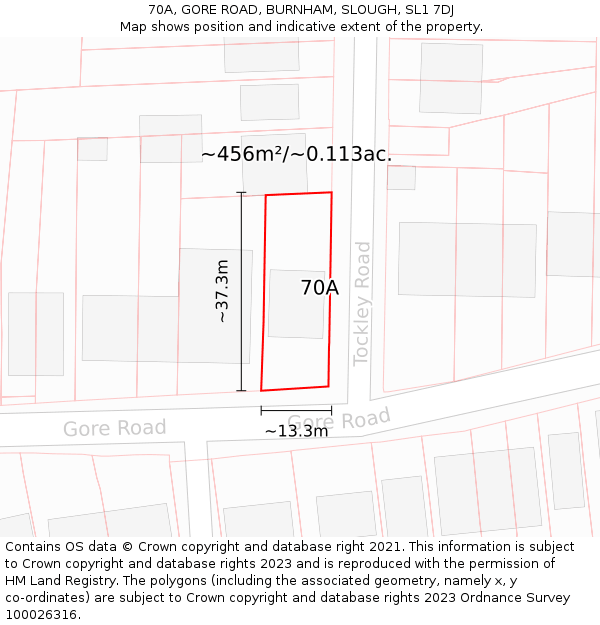 70A, GORE ROAD, BURNHAM, SLOUGH, SL1 7DJ: Plot and title map