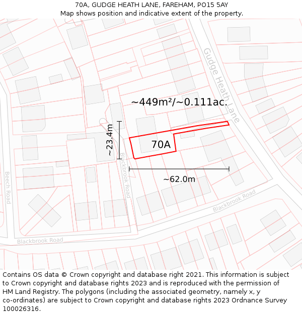 70A, GUDGE HEATH LANE, FAREHAM, PO15 5AY: Plot and title map
