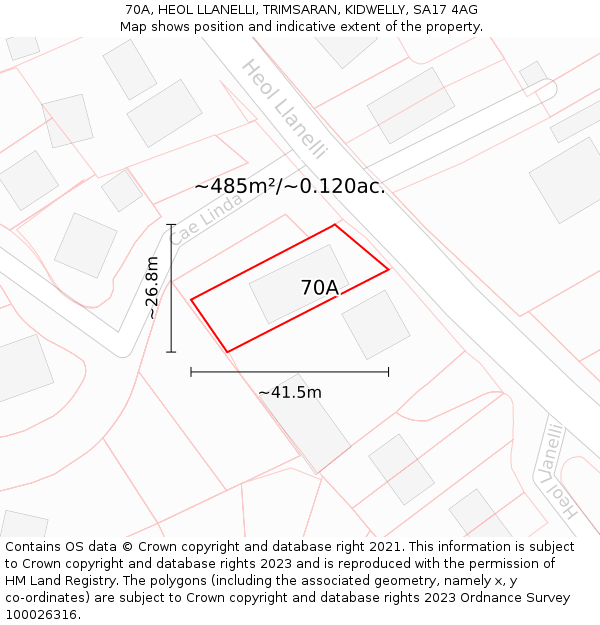 70A, HEOL LLANELLI, TRIMSARAN, KIDWELLY, SA17 4AG: Plot and title map