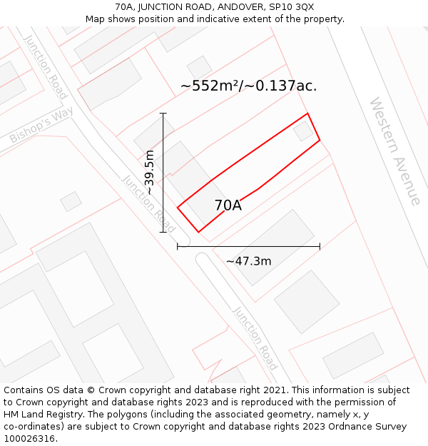 70A, JUNCTION ROAD, ANDOVER, SP10 3QX: Plot and title map