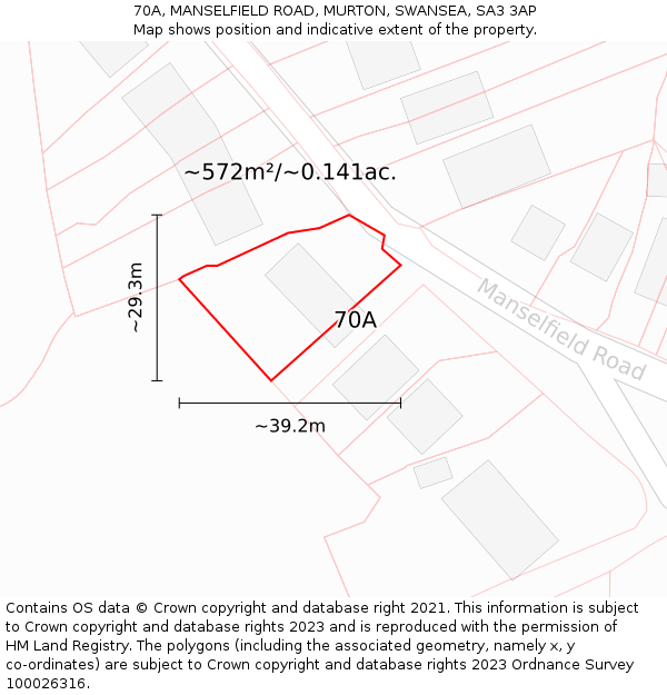 70A, MANSELFIELD ROAD, MURTON, SWANSEA, SA3 3AP: Plot and title map