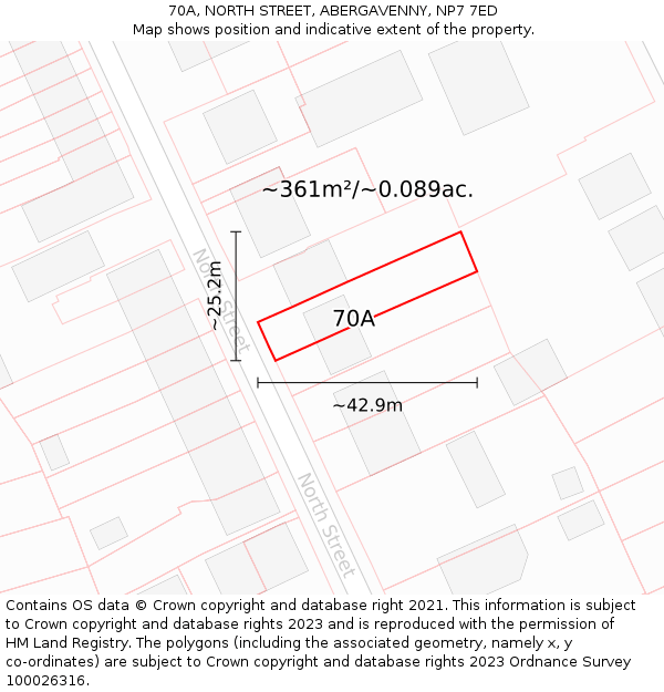 70A, NORTH STREET, ABERGAVENNY, NP7 7ED: Plot and title map