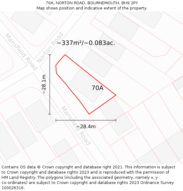 70A, NORTON ROAD, BOURNEMOUTH, BH9 2PY: Plot and title map