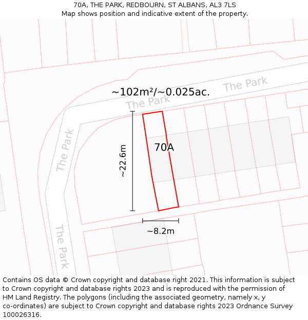 70A, THE PARK, REDBOURN, ST ALBANS, AL3 7LS: Plot and title map