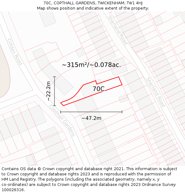 70C, COPTHALL GARDENS, TWICKENHAM, TW1 4HJ: Plot and title map