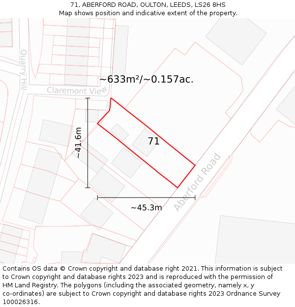 71, ABERFORD ROAD, OULTON, LEEDS, LS26 8HS: Plot and title map