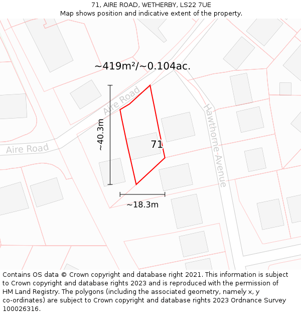71, AIRE ROAD, WETHERBY, LS22 7UE: Plot and title map