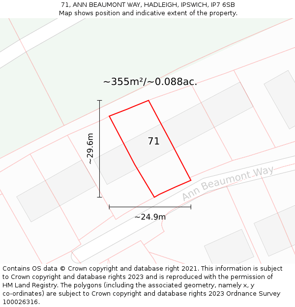 71, ANN BEAUMONT WAY, HADLEIGH, IPSWICH, IP7 6SB: Plot and title map