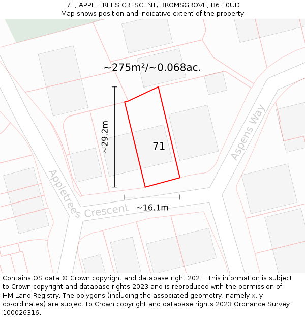 71, APPLETREES CRESCENT, BROMSGROVE, B61 0UD: Plot and title map