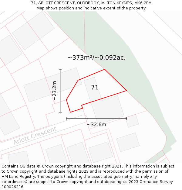 71, ARLOTT CRESCENT, OLDBROOK, MILTON KEYNES, MK6 2RA: Plot and title map