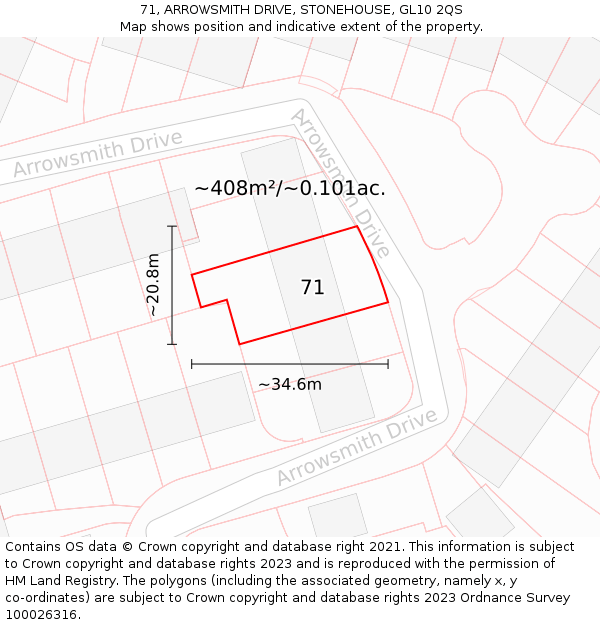 71, ARROWSMITH DRIVE, STONEHOUSE, GL10 2QS: Plot and title map