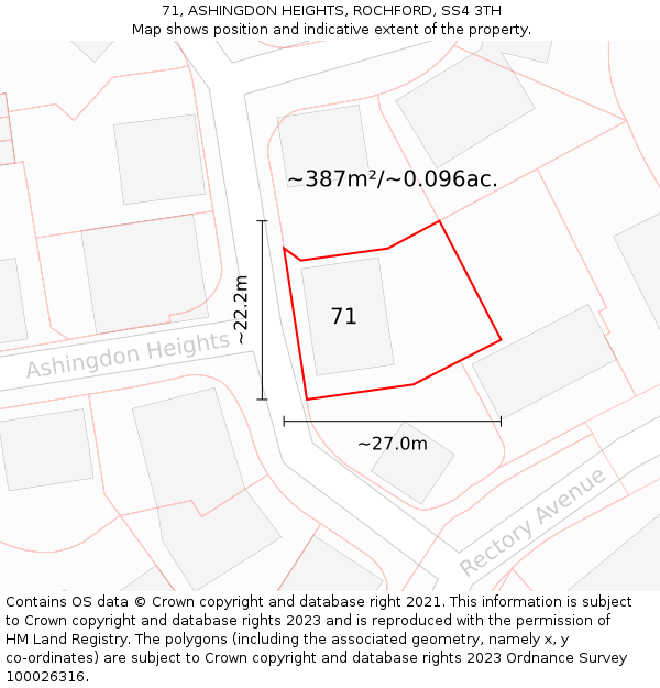 71, ASHINGDON HEIGHTS, ROCHFORD, SS4 3TH: Plot and title map