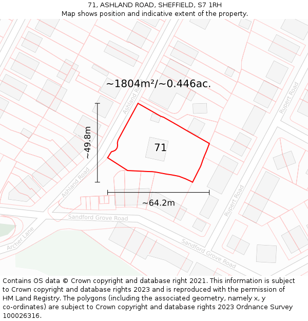71, ASHLAND ROAD, SHEFFIELD, S7 1RH: Plot and title map