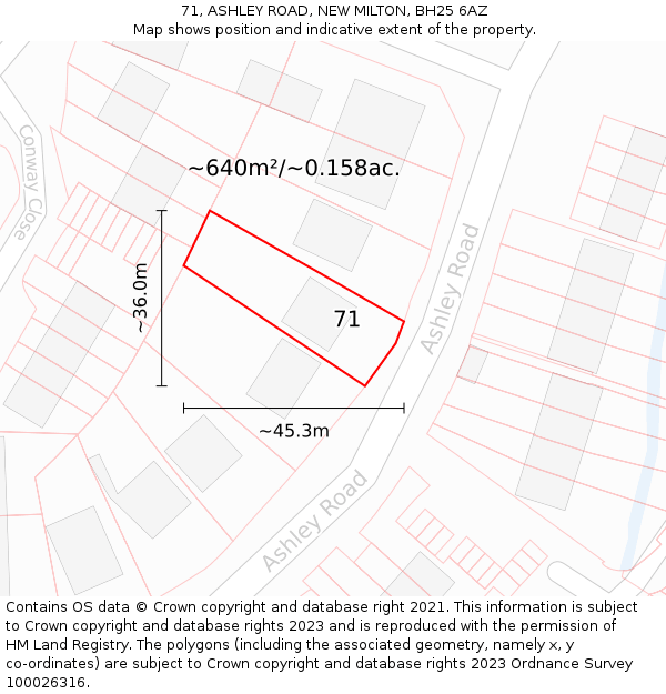 71, ASHLEY ROAD, NEW MILTON, BH25 6AZ: Plot and title map