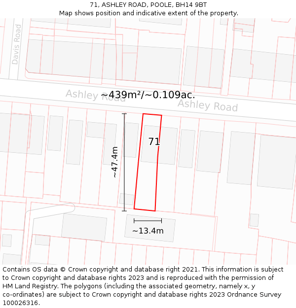 71, ASHLEY ROAD, POOLE, BH14 9BT: Plot and title map