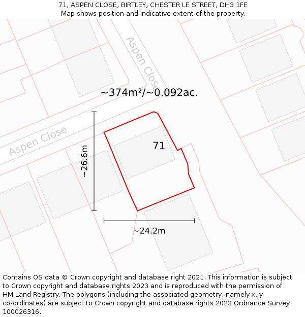 71, ASPEN CLOSE, BIRTLEY, CHESTER LE STREET, DH3 1FE: Plot and title map