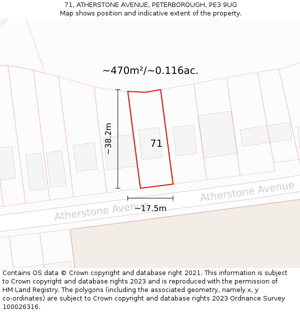71, ATHERSTONE AVENUE, PETERBOROUGH, PE3 9UG: Plot and title map