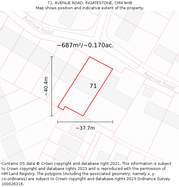 71, AVENUE ROAD, INGATESTONE, CM4 9HB: Plot and title map