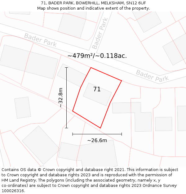 71, BADER PARK, BOWERHILL, MELKSHAM, SN12 6UF: Plot and title map
