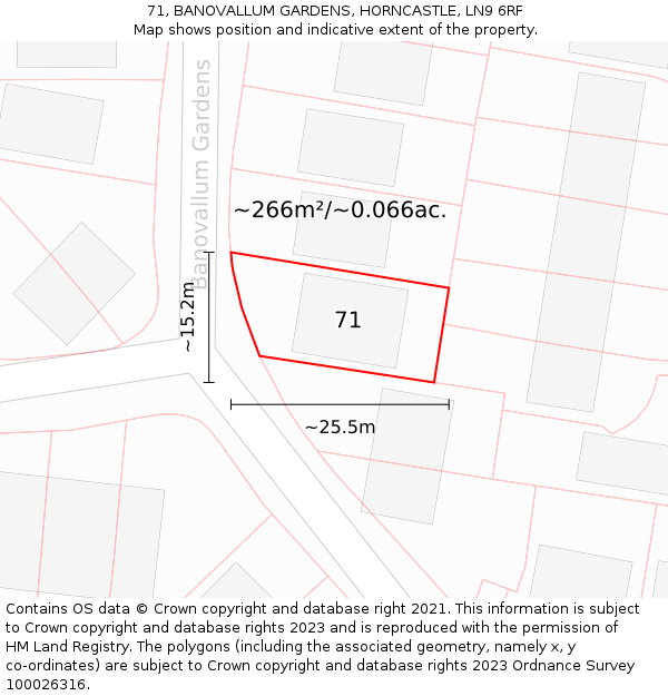 71, BANOVALLUM GARDENS, HORNCASTLE, LN9 6RF: Plot and title map