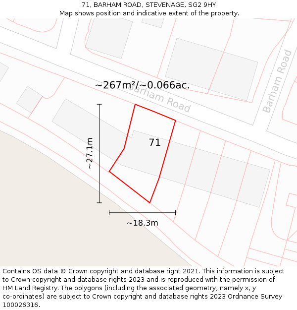 71, BARHAM ROAD, STEVENAGE, SG2 9HY: Plot and title map