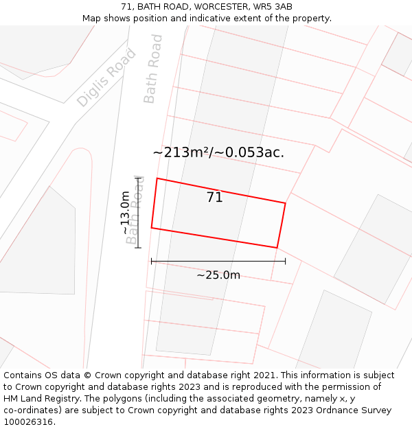 71, BATH ROAD, WORCESTER, WR5 3AB: Plot and title map