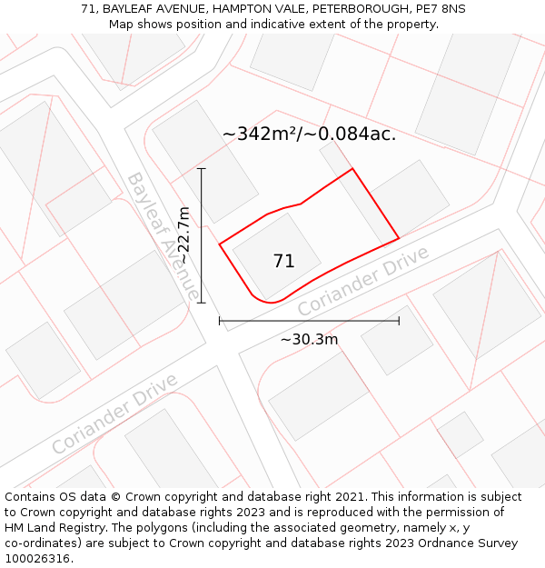 71, BAYLEAF AVENUE, HAMPTON VALE, PETERBOROUGH, PE7 8NS: Plot and title map