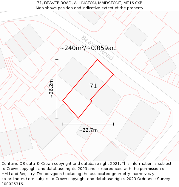 71, BEAVER ROAD, ALLINGTON, MAIDSTONE, ME16 0XR: Plot and title map