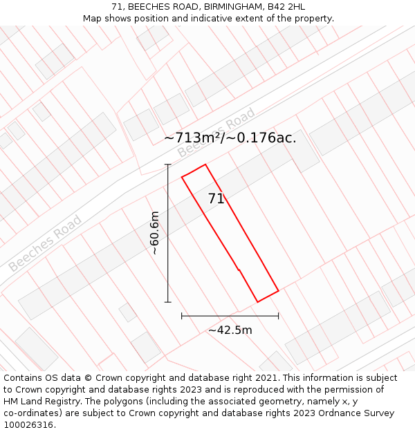 71, BEECHES ROAD, BIRMINGHAM, B42 2HL: Plot and title map