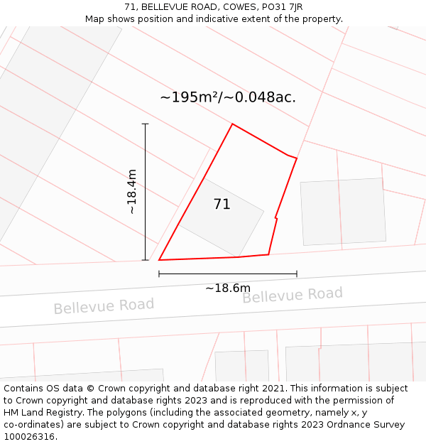 71, BELLEVUE ROAD, COWES, PO31 7JR: Plot and title map