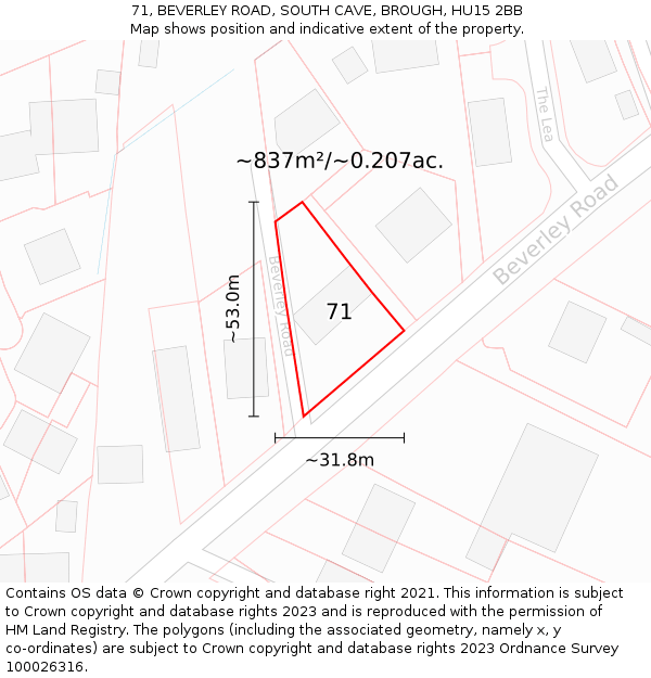 71, BEVERLEY ROAD, SOUTH CAVE, BROUGH, HU15 2BB: Plot and title map