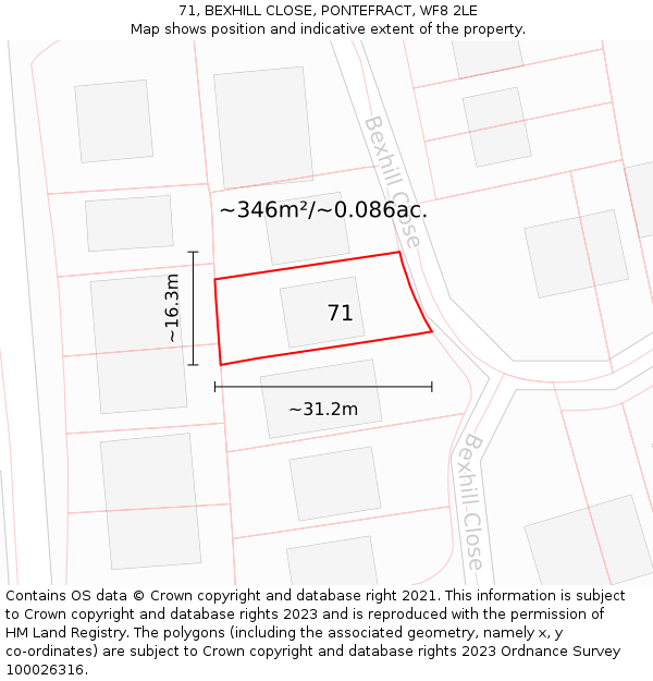 71, BEXHILL CLOSE, PONTEFRACT, WF8 2LE: Plot and title map