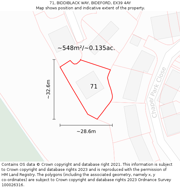 71, BIDDIBLACK WAY, BIDEFORD, EX39 4AY: Plot and title map