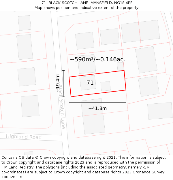 71, BLACK SCOTCH LANE, MANSFIELD, NG18 4PF: Plot and title map
