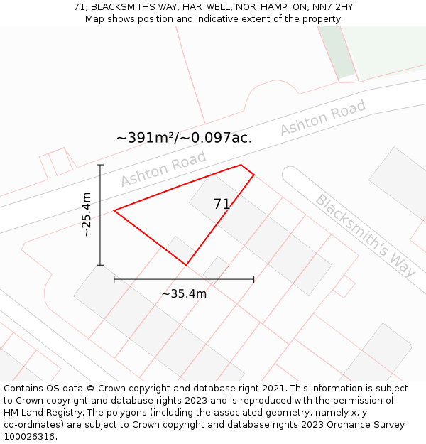 71, BLACKSMITHS WAY, HARTWELL, NORTHAMPTON, NN7 2HY: Plot and title map