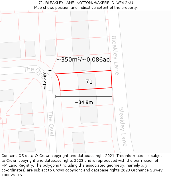 71, BLEAKLEY LANE, NOTTON, WAKEFIELD, WF4 2NU: Plot and title map