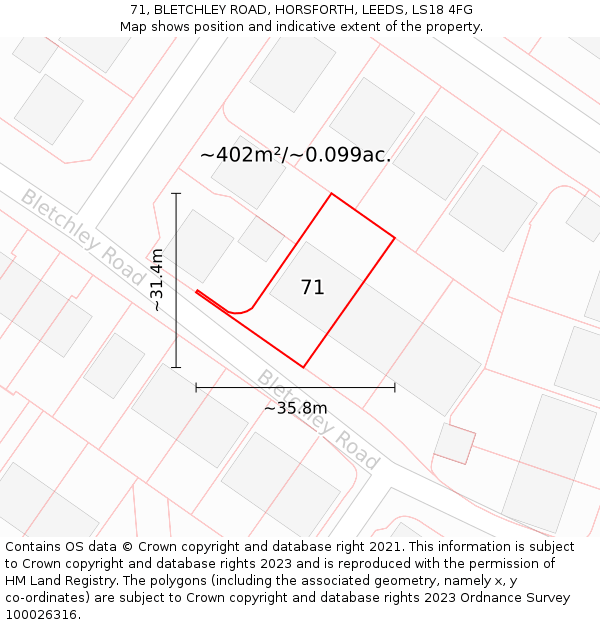 71, BLETCHLEY ROAD, HORSFORTH, LEEDS, LS18 4FG: Plot and title map