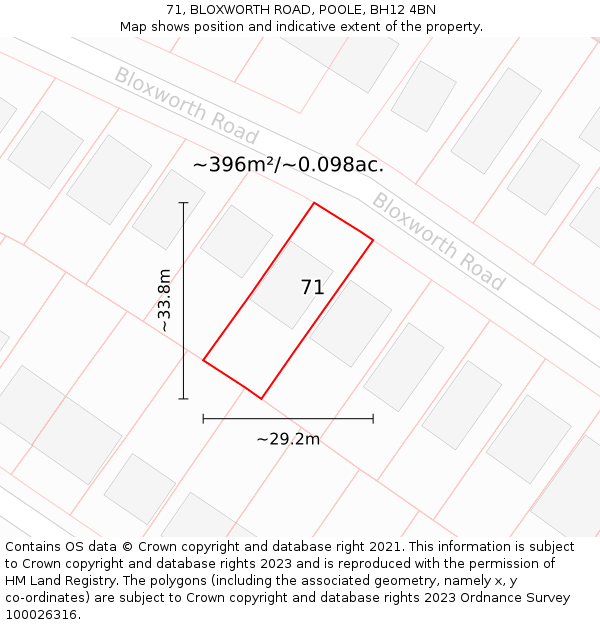 71, BLOXWORTH ROAD, POOLE, BH12 4BN: Plot and title map