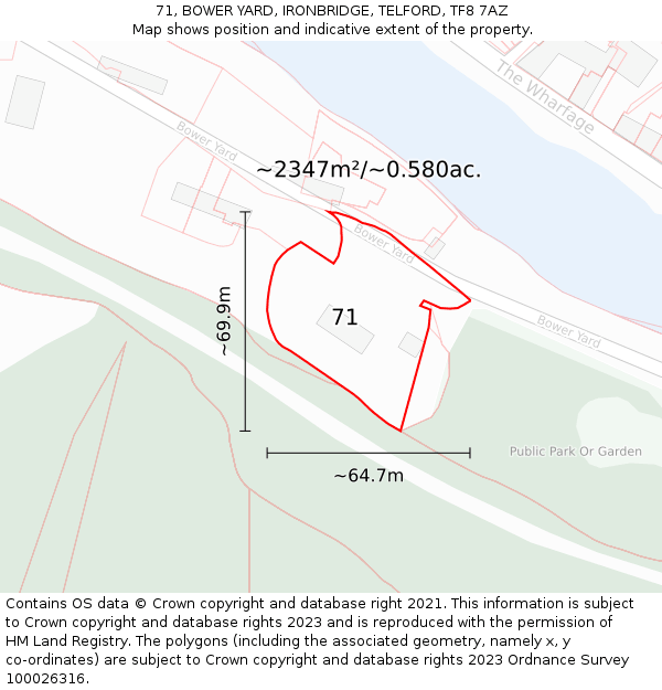 71, BOWER YARD, IRONBRIDGE, TELFORD, TF8 7AZ: Plot and title map