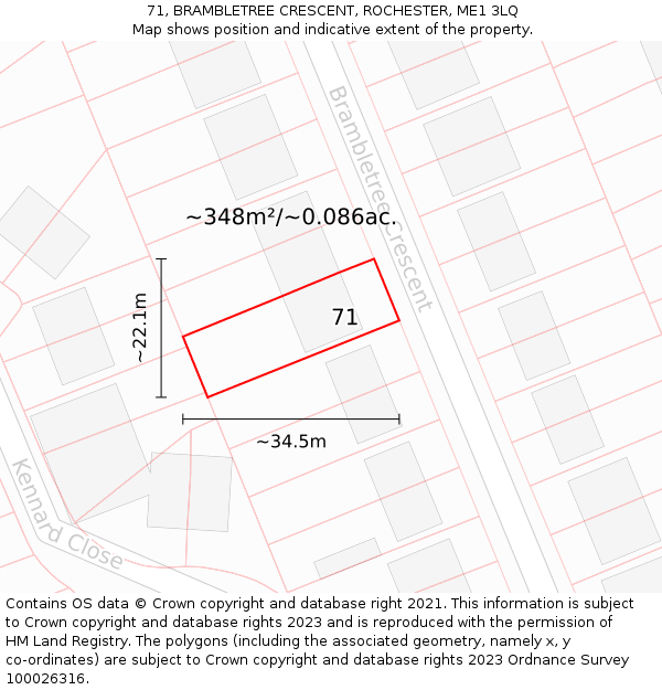 71, BRAMBLETREE CRESCENT, ROCHESTER, ME1 3LQ: Plot and title map